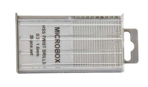 Expo Tools 11520 Microbox HSS Drill Set (Blue) — 20-Piece, 0.3–1.6 mm for Model Railway Detailing