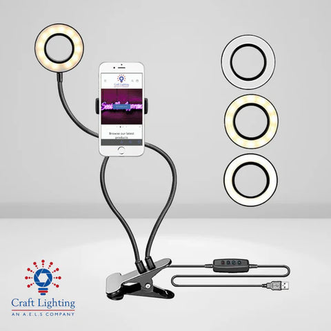 Craft Lighting AMS016 Clip-On Mini Ring Light and Phone Holder | Adjustable Lighting for Scale and Railway Modellers