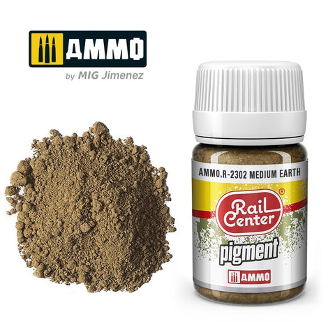 AMMO by Mig Jimenez Medium Earth Pigment MIGR2302 | 35ml Pot for Realistic Model Railway Weathering & Scenery