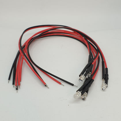 Pre-wired 3mm LED lights [Red] 5-pack - Grain of wheat
