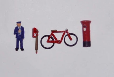 PD Marsh - OO Gauge Painted Postman, Bike & Postboxes